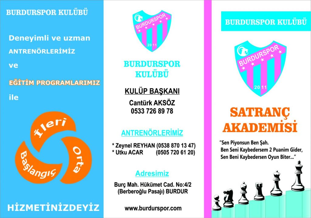 Burdurspor Satranç Eğitim Merkezi broşürü